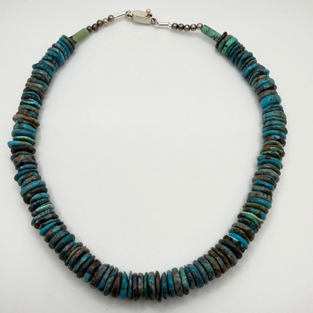 19" Rondelle TURQUOISE beads and 925 accents w/ vintage TAXCO clasp!